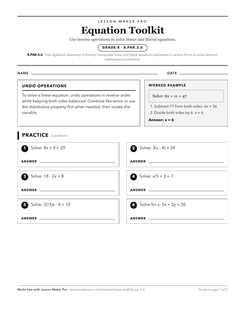 Preview of the 8.PAR.3.6 printable worksheet