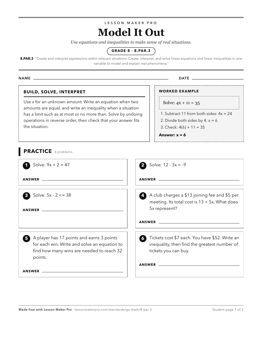 Preview of the 8.PAR.3 printable worksheet