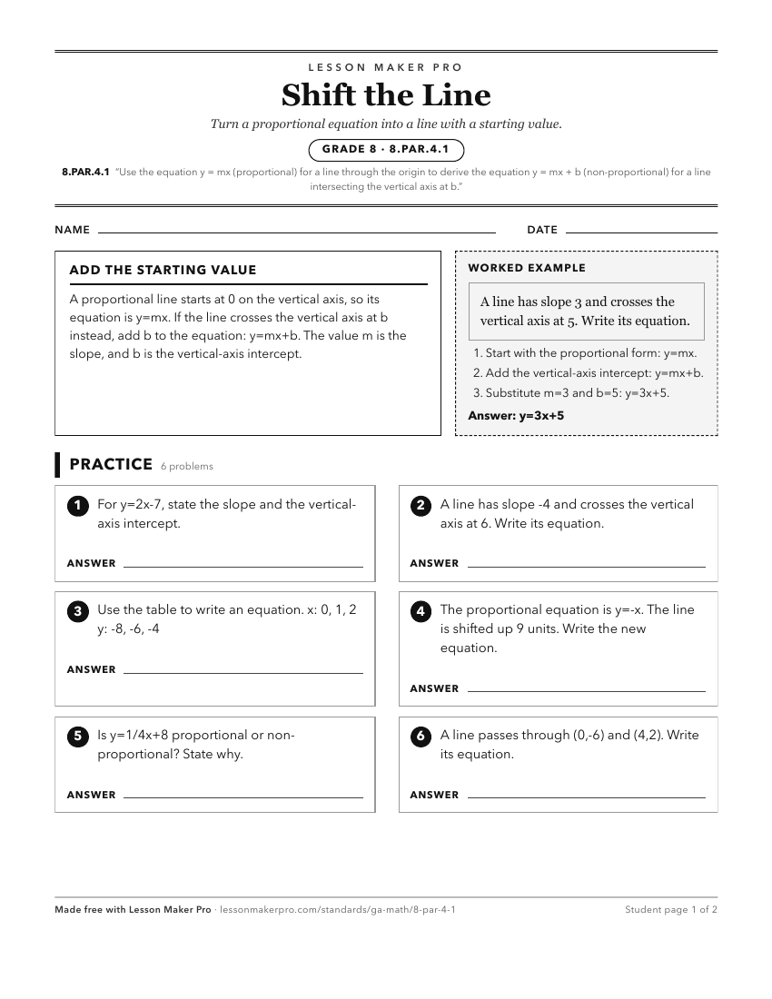 Preview of the 8.PAR.4.1 printable worksheet