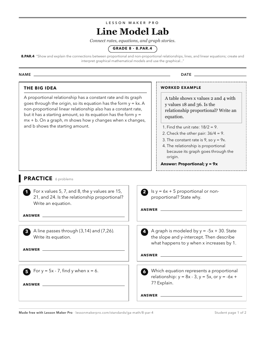 Preview of the 8.PAR.4 printable worksheet