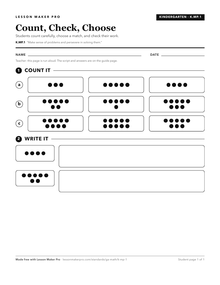 Preview of the K.MP.1 printable worksheet