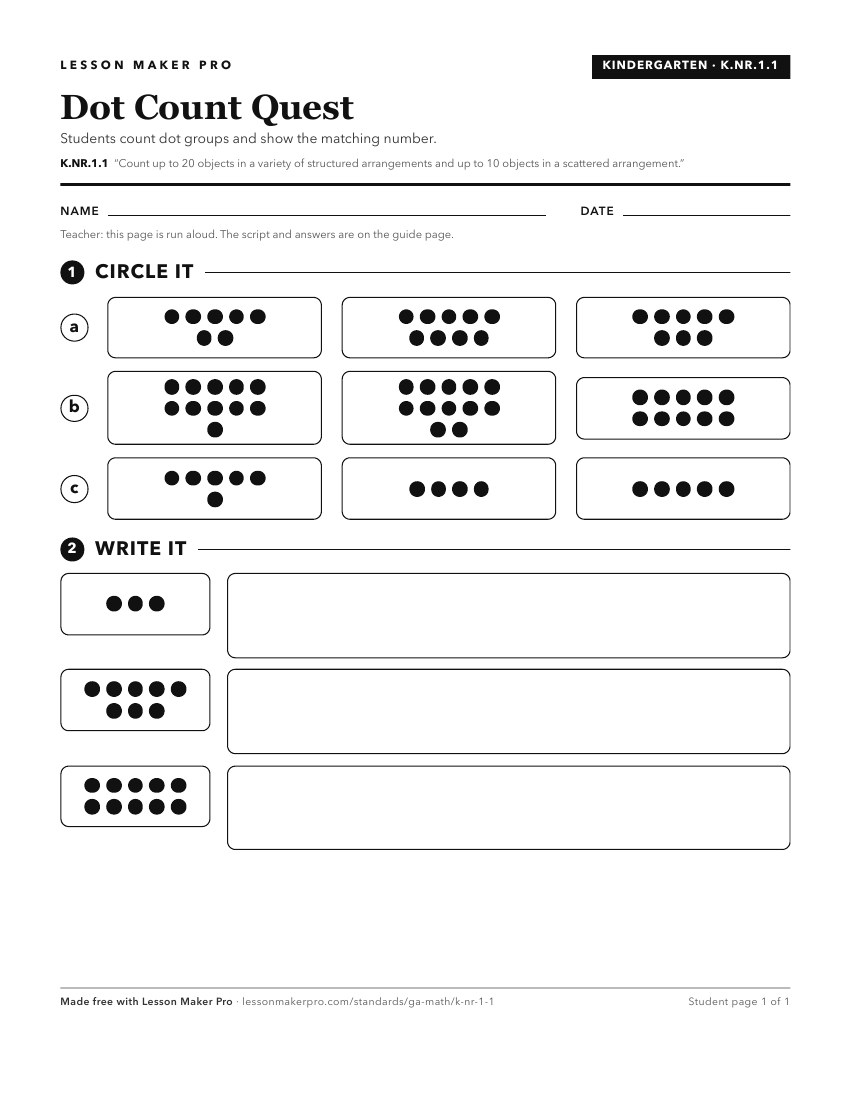 Preview of the K.NR.1.1 printable worksheet