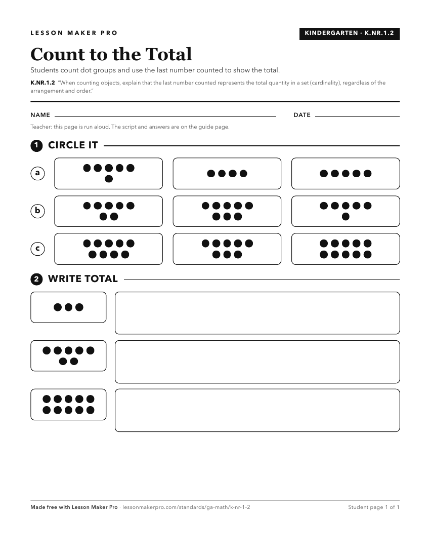 Preview of the K.NR.1.2 printable worksheet