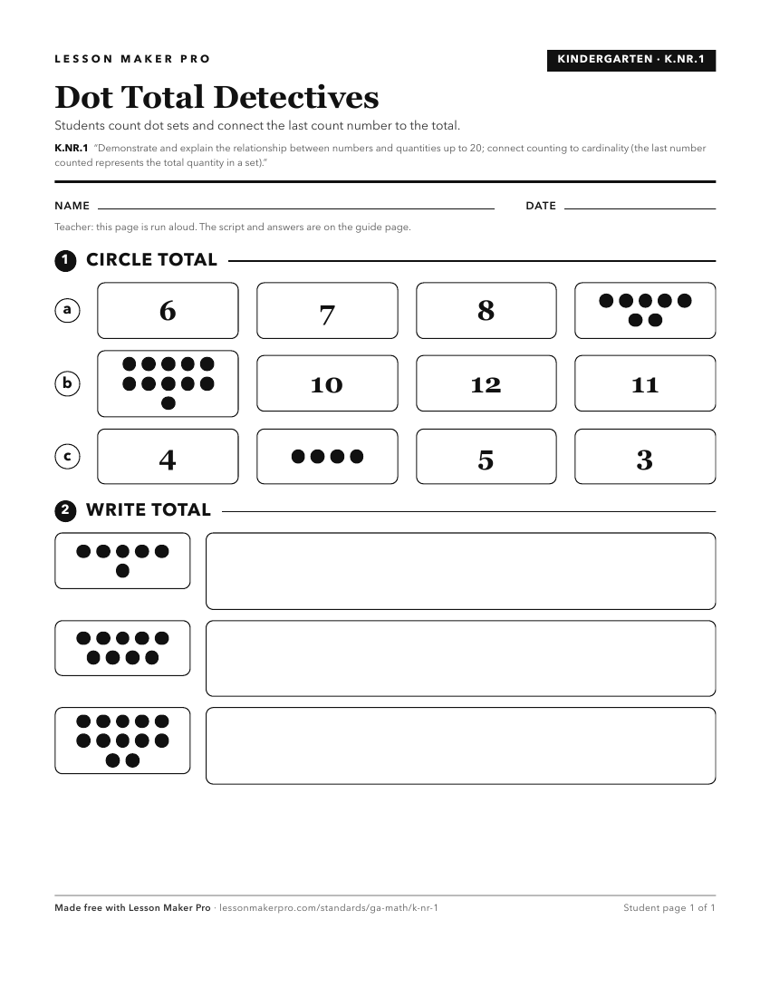 Preview of the K.NR.1 printable worksheet