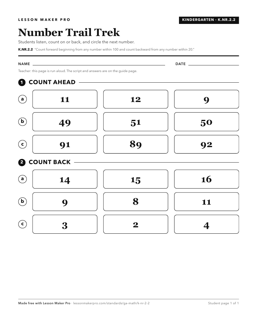 Preview of the K.NR.2.2 printable worksheet