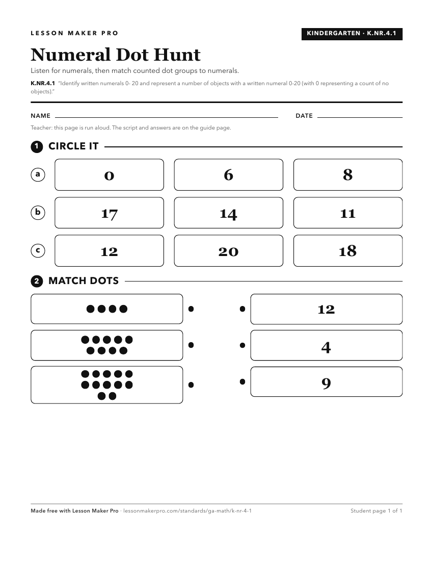 Preview of the K.NR.4.1 printable worksheet