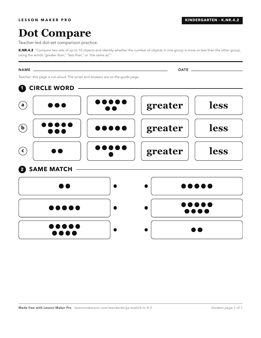 Preview of the K.NR.4.2 printable worksheet