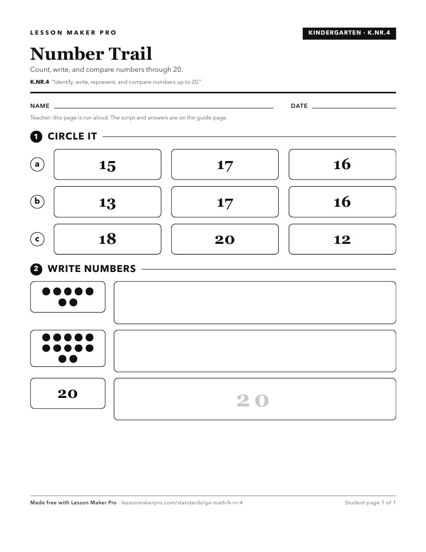 Preview of the K.NR.4 printable worksheet