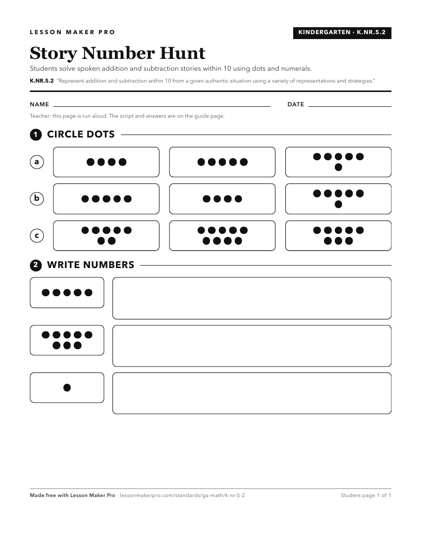 Preview of the K.NR.5.2 printable worksheet