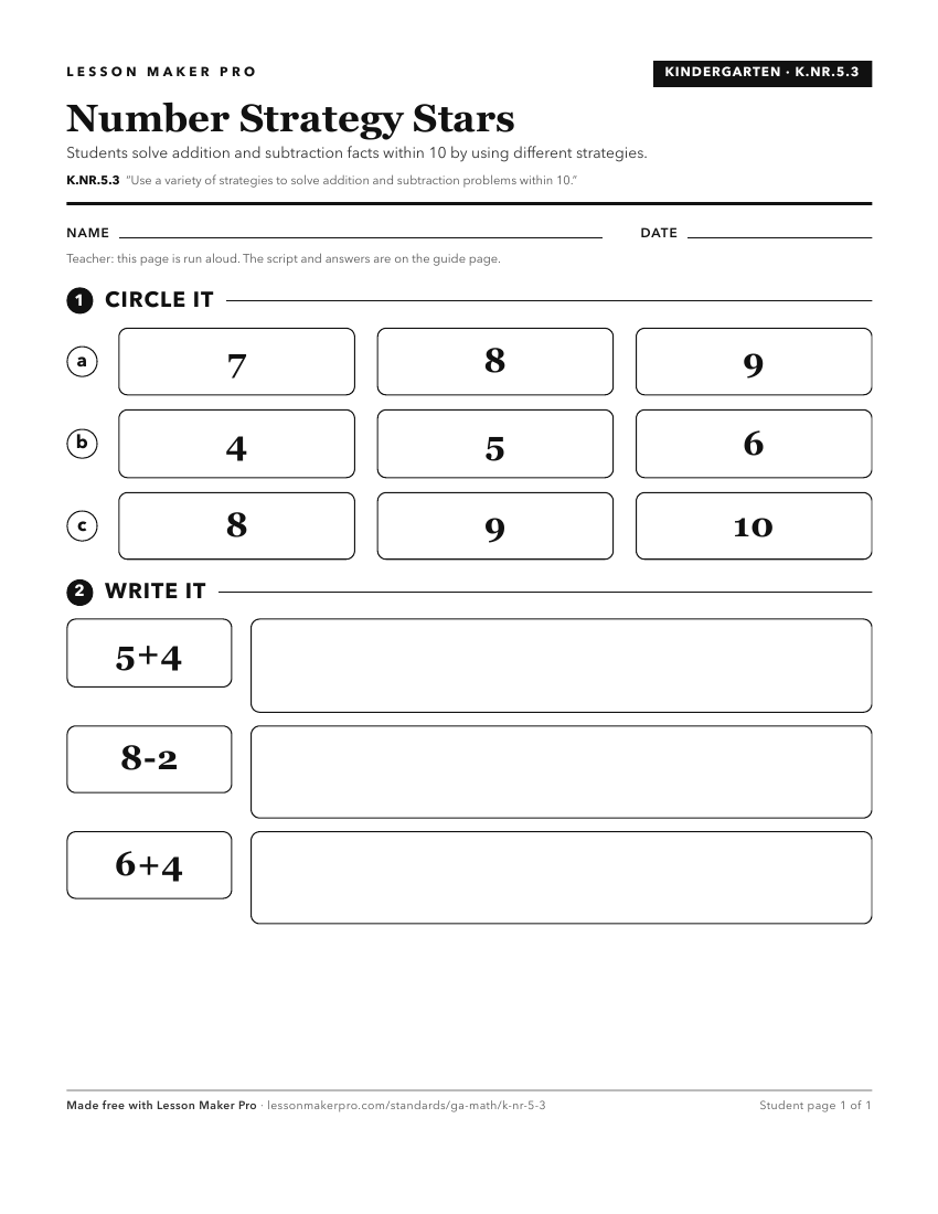 Preview of the K.NR.5.3 printable worksheet