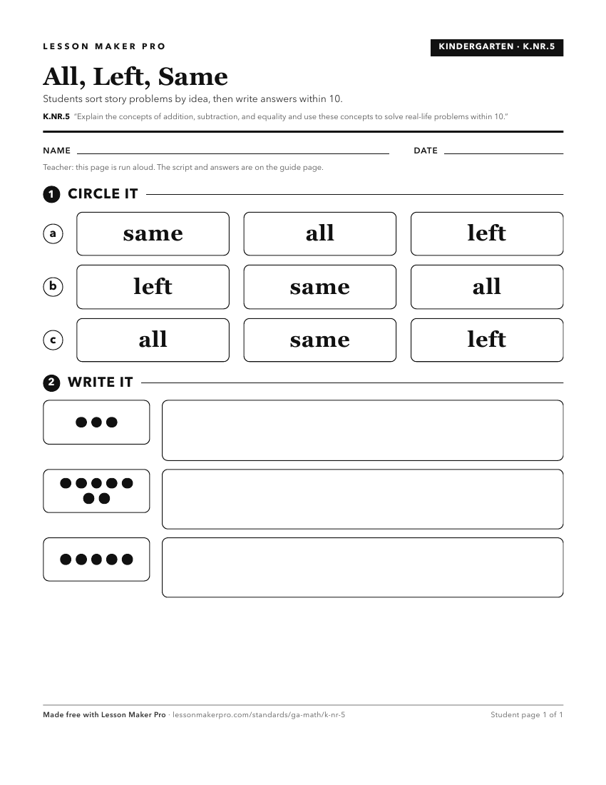 Preview of the K.NR.5 printable worksheet