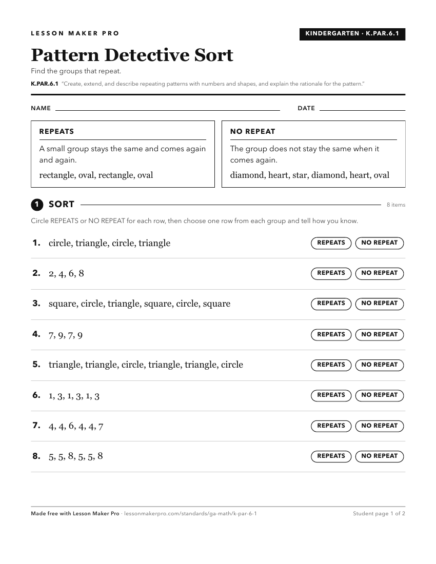 Preview of the K.PAR.6.1 printable worksheet