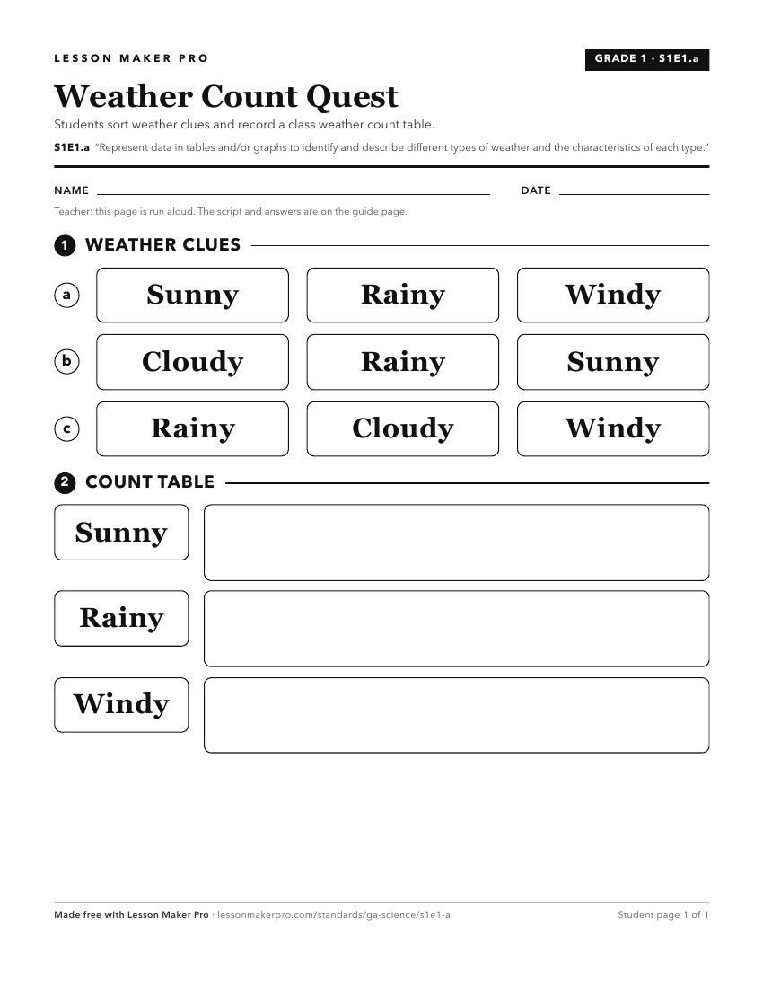 Preview of the S1E1.a printable worksheet