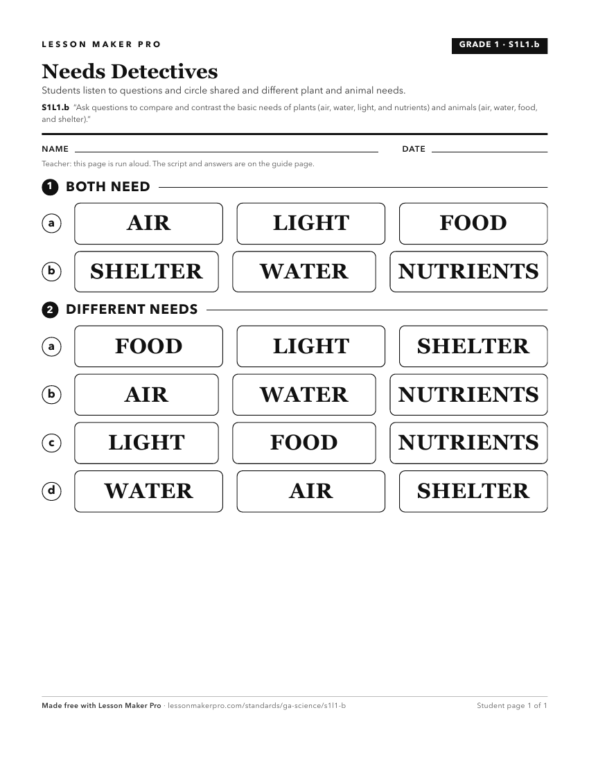Preview of the S1L1.b printable worksheet