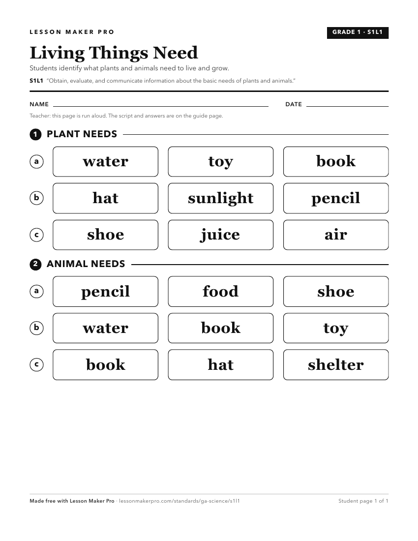 Preview of the S1L1 printable worksheet