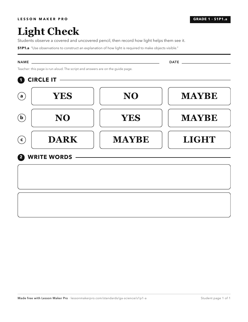 Preview of the S1P1.a printable worksheet