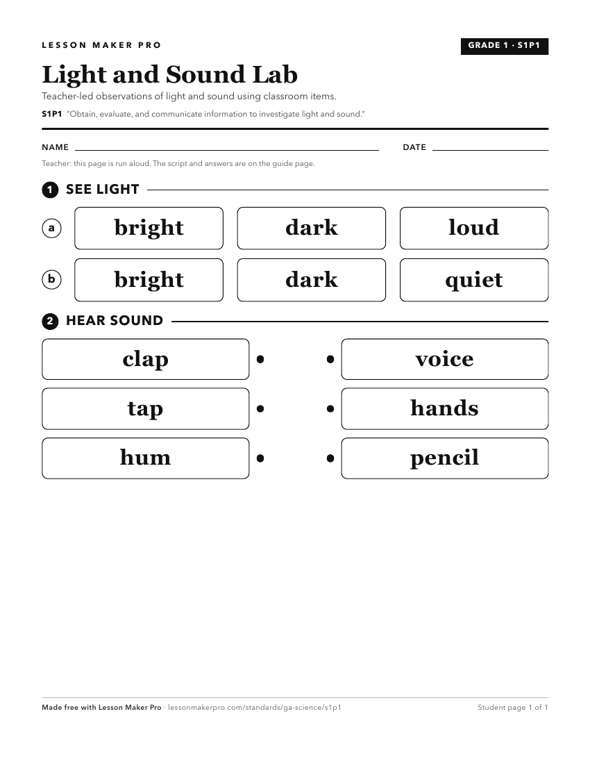 Preview of the S1P1 printable worksheet