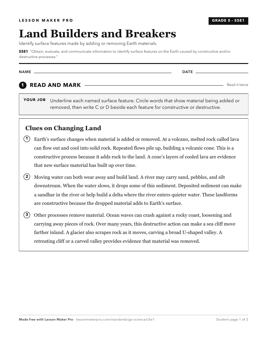 Preview of the S5E1 printable worksheet