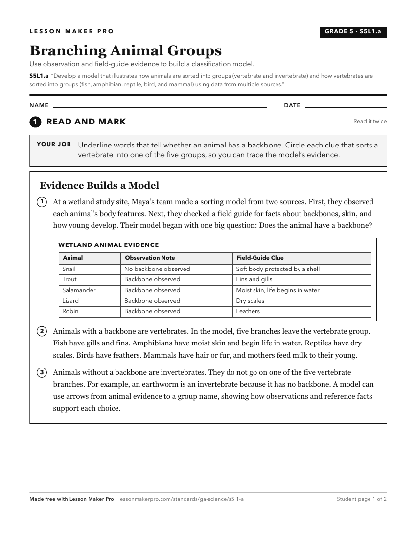 Preview of the S5L1.a printable worksheet