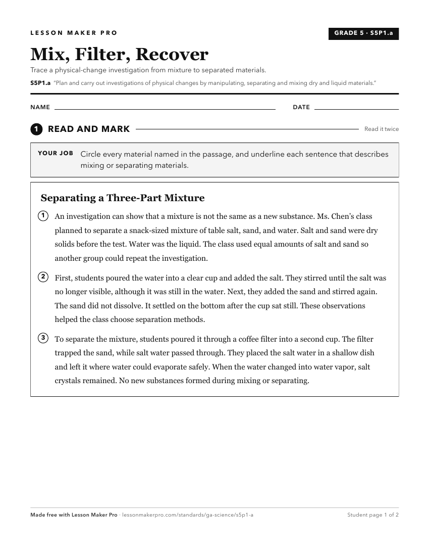 Preview of the S5P1.a printable worksheet