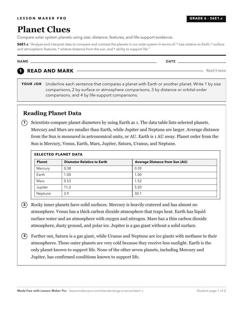 Preview of the S6E1.c printable worksheet