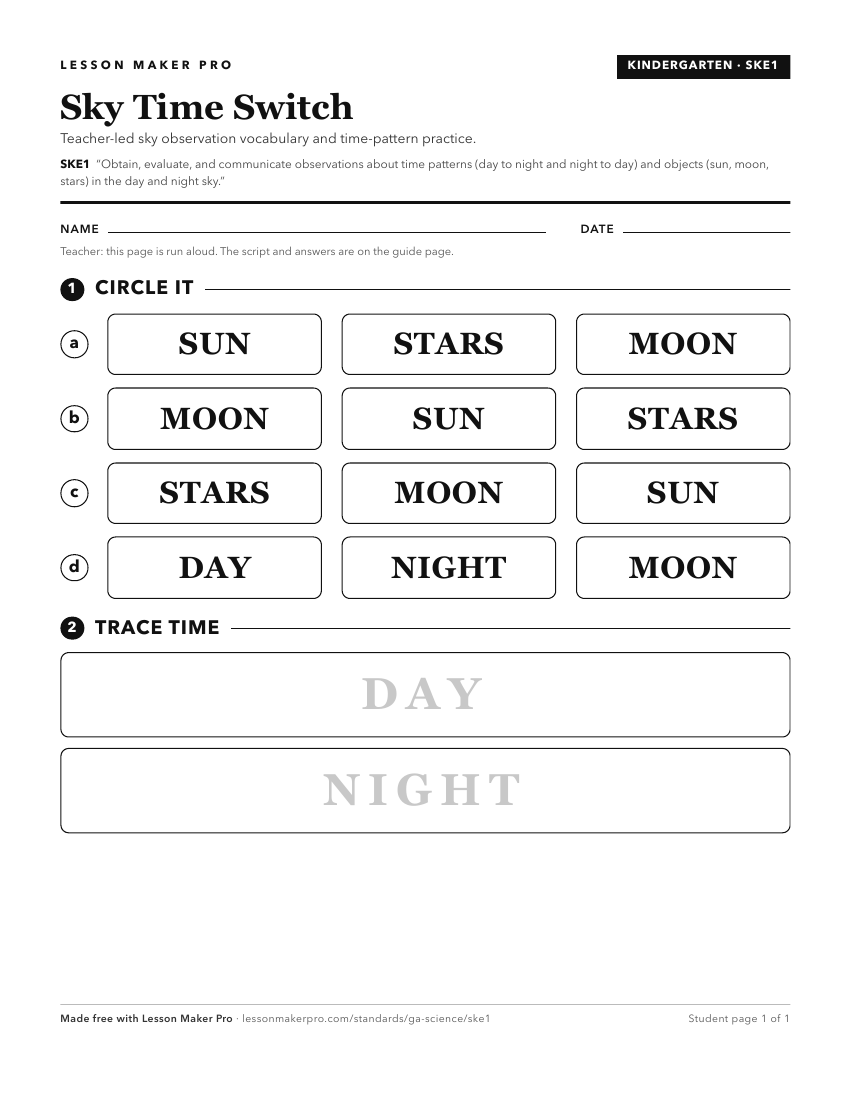 Preview of the SKE1 printable worksheet