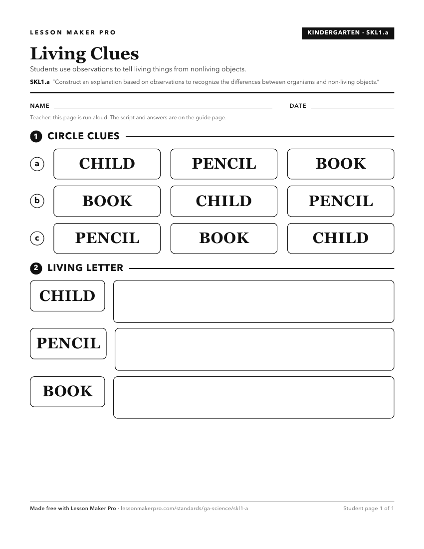 Preview of the SKL1.a printable worksheet