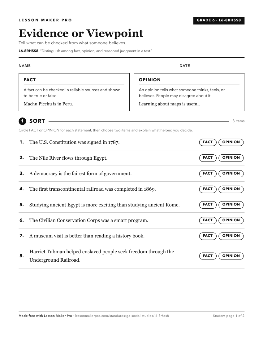 Preview of the L6-8RHSS8 printable worksheet