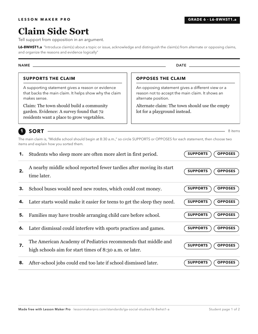 Preview of the L6-8WHST1.a printable worksheet