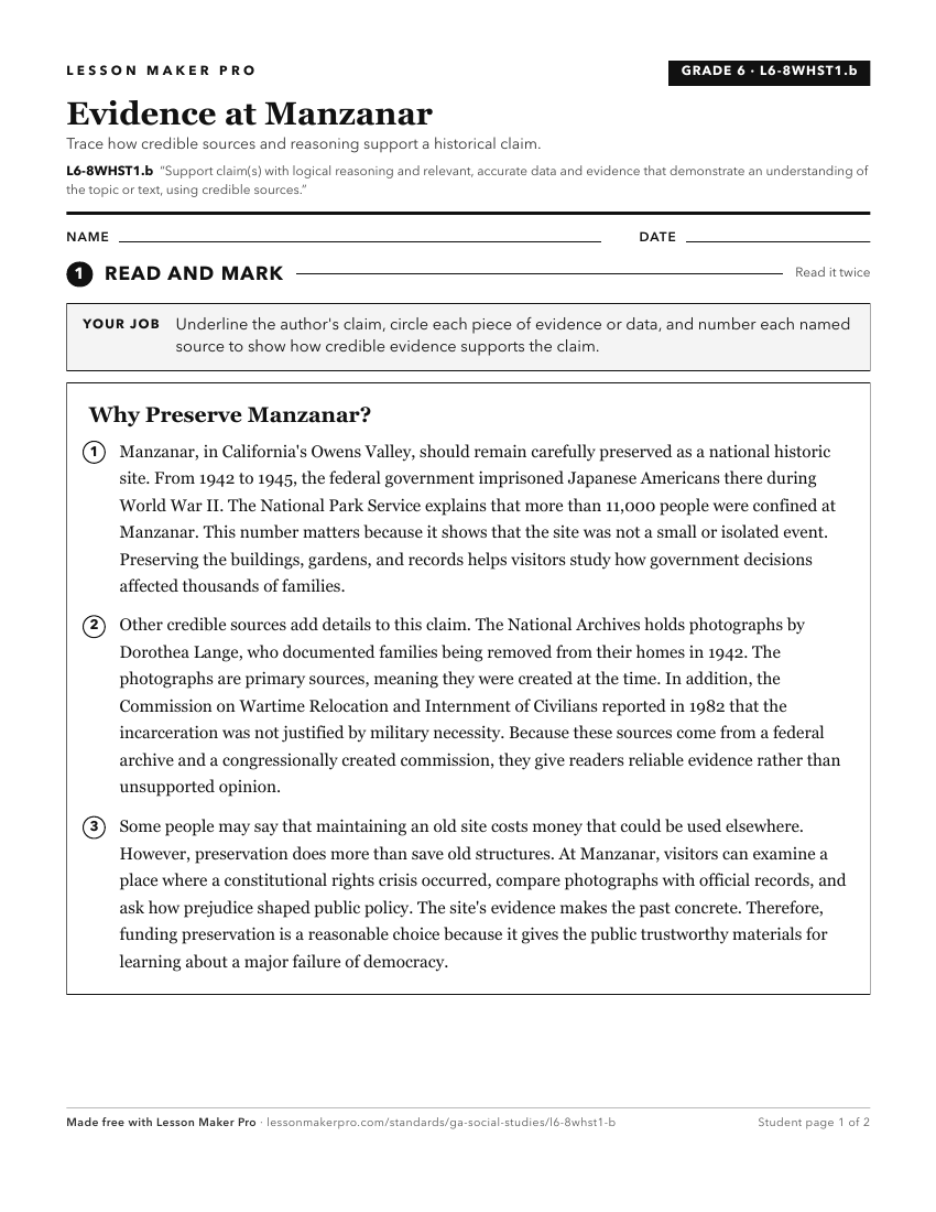 Preview of the L6-8WHST1.b printable worksheet