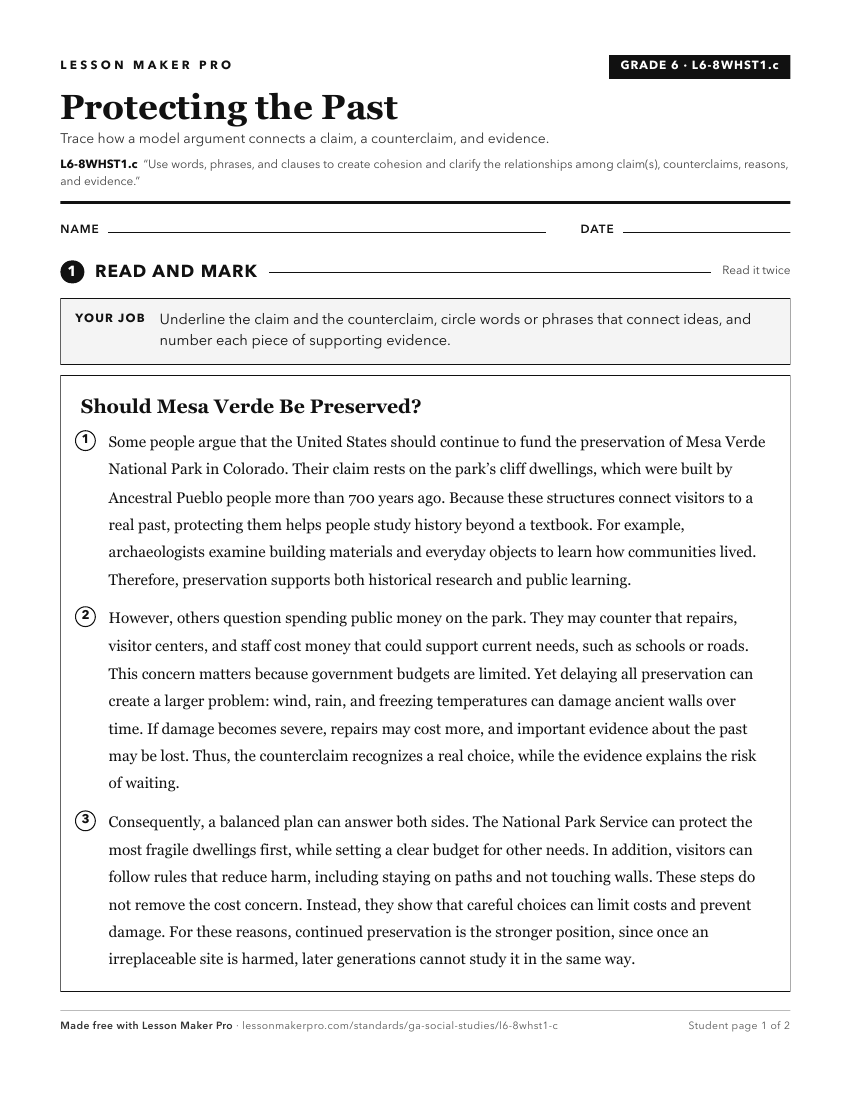 Preview of the L6-8WHST1.c printable worksheet