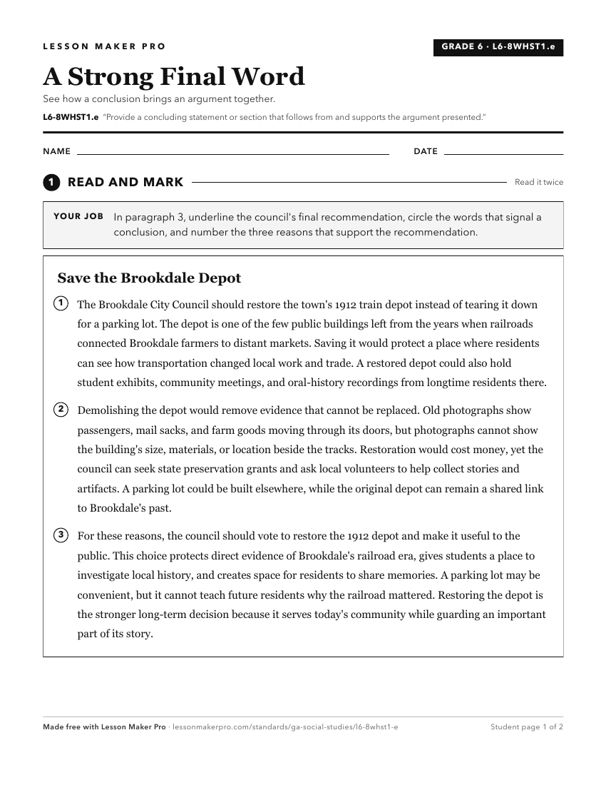 Preview of the L6-8WHST1.e printable worksheet