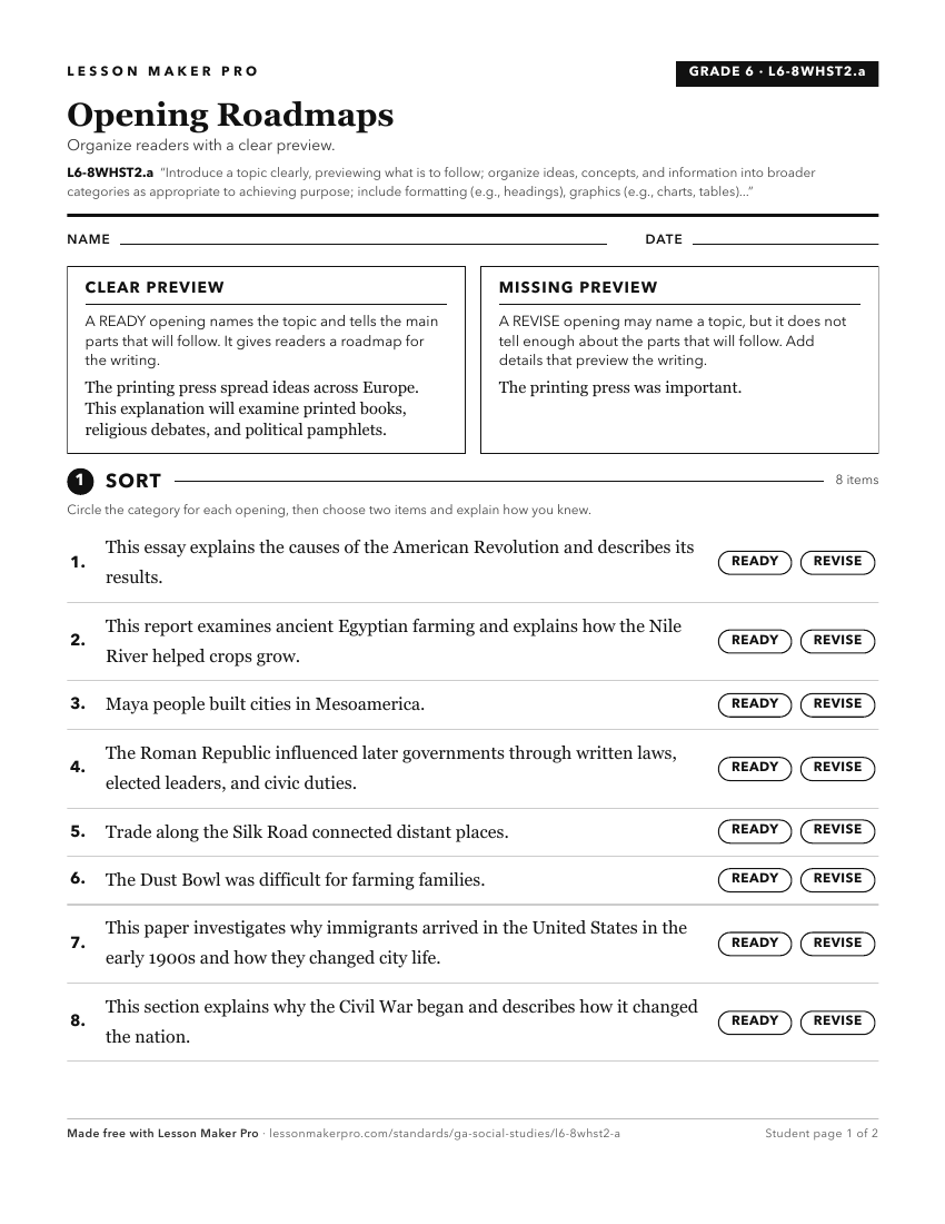 Preview of the L6-8WHST2.a printable worksheet