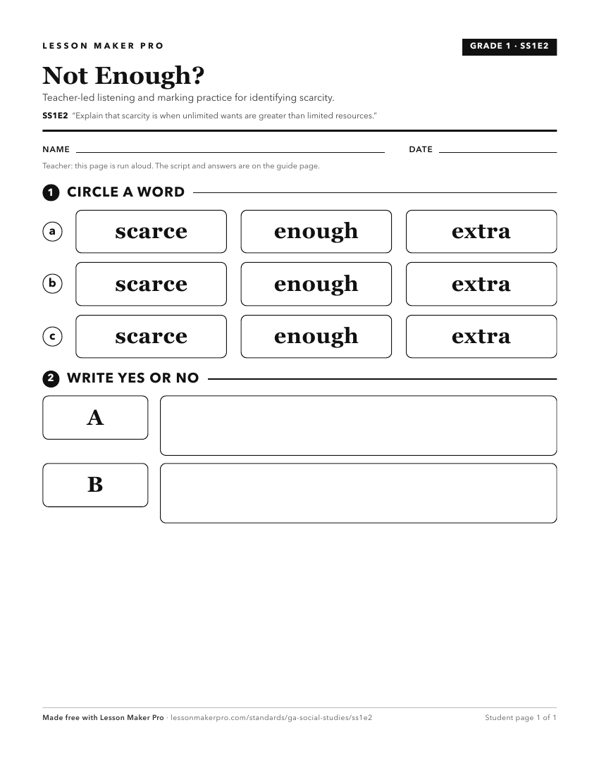 Preview of the SS1E2 printable worksheet