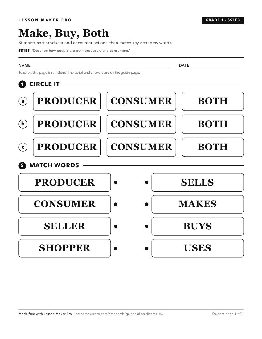 Preview of the SS1E3 printable worksheet