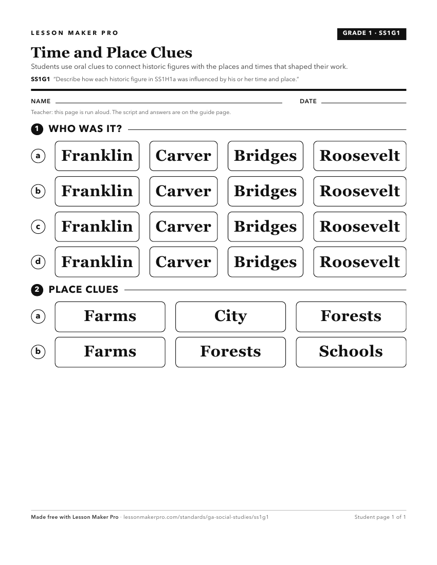 Preview of the SS1G1 printable worksheet