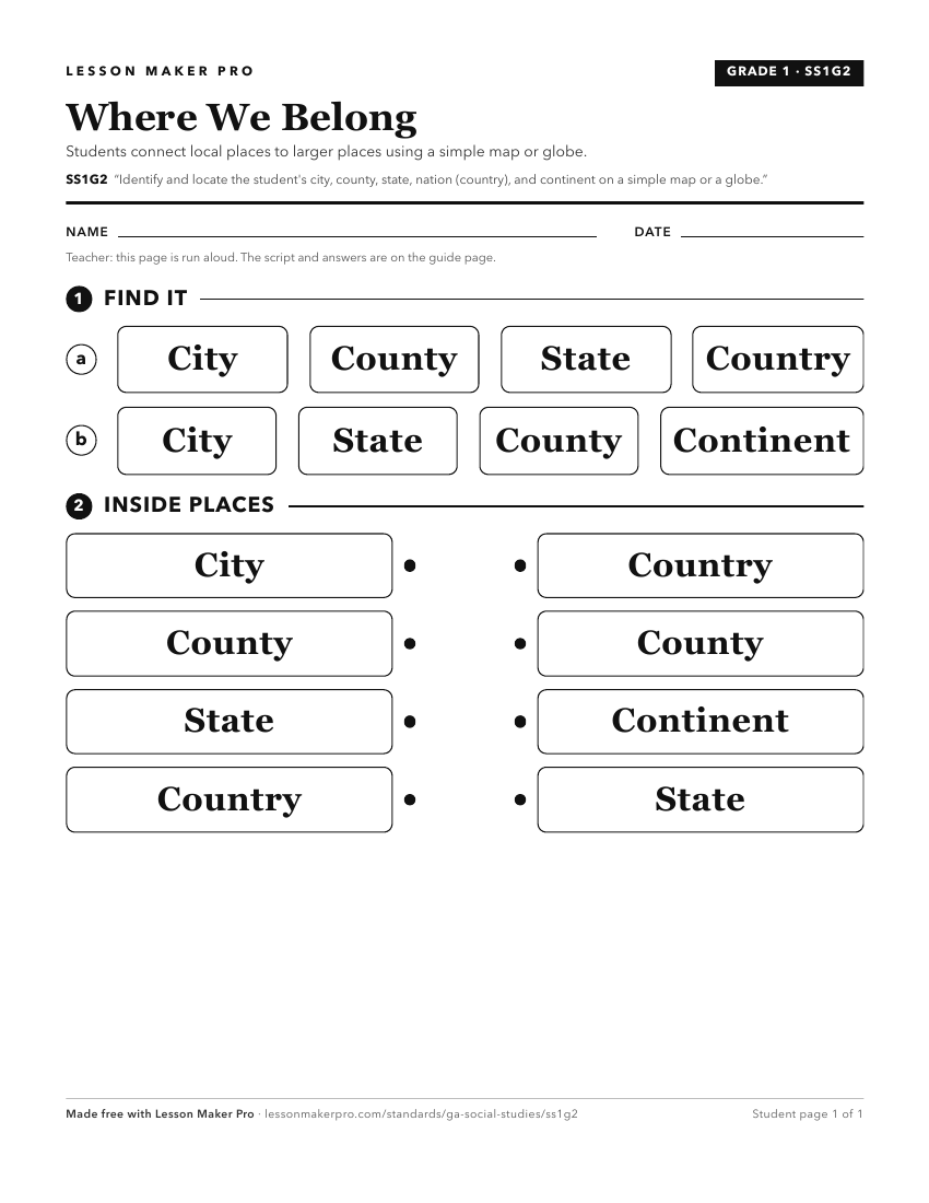 Preview of the SS1G2 printable worksheet