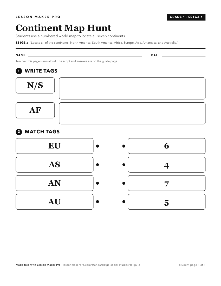 Preview of the SS1G3.a printable worksheet