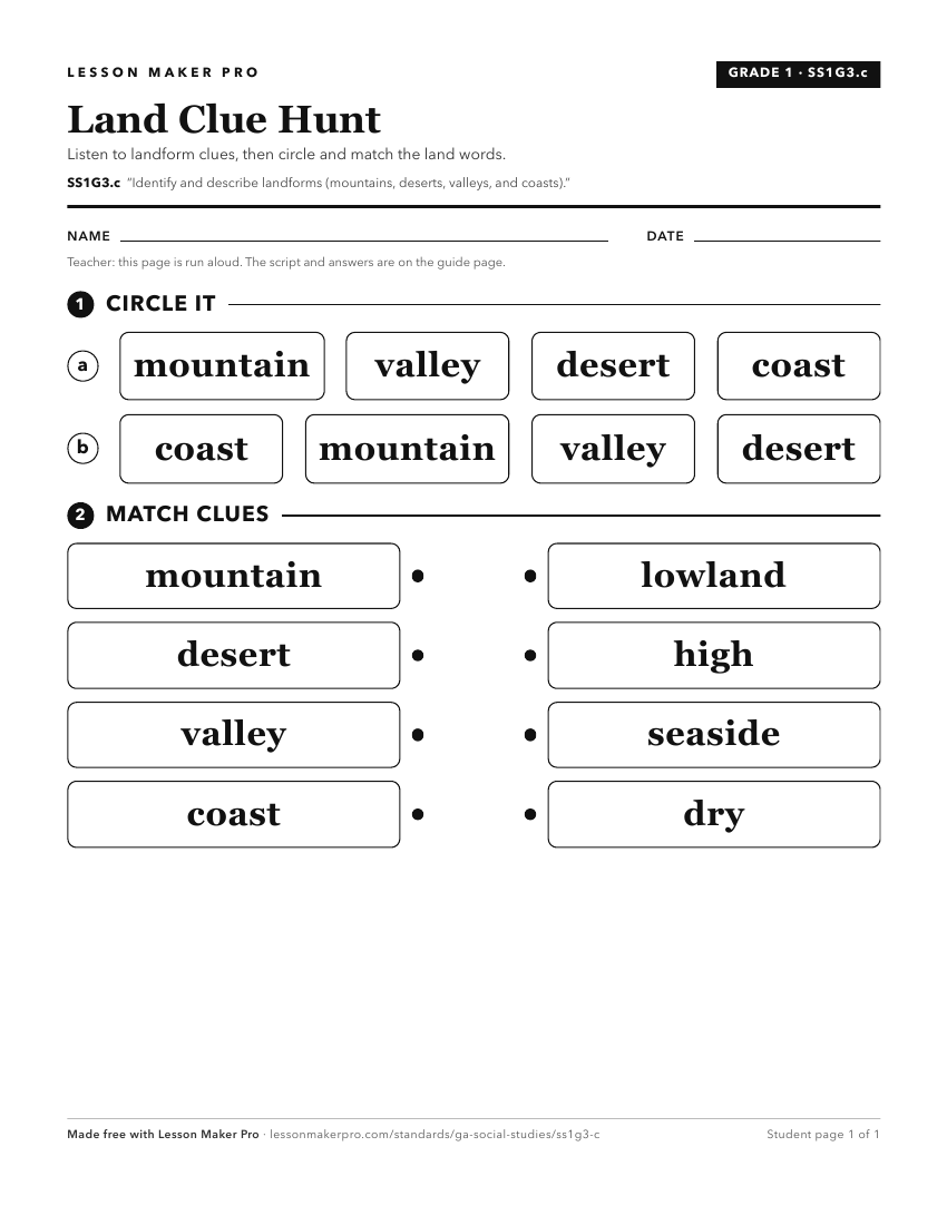 Preview of the SS1G3.c printable worksheet