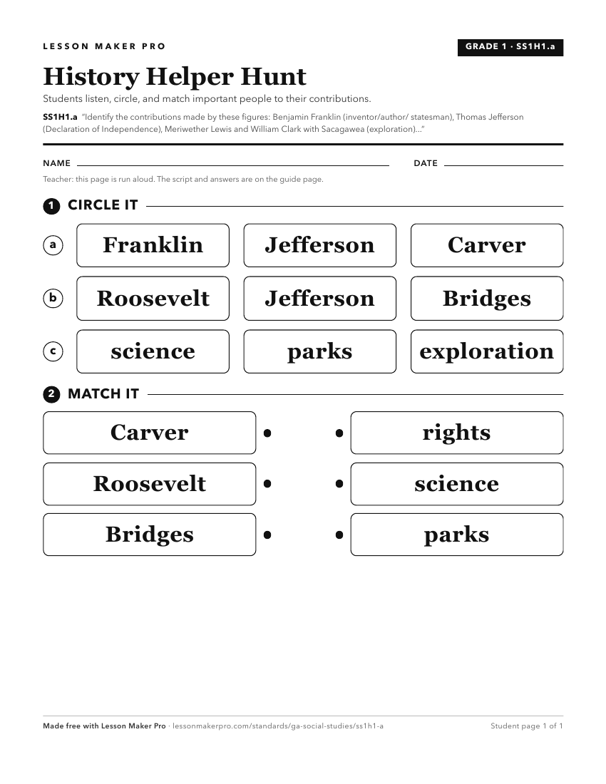 Preview of the SS1H1.a printable worksheet