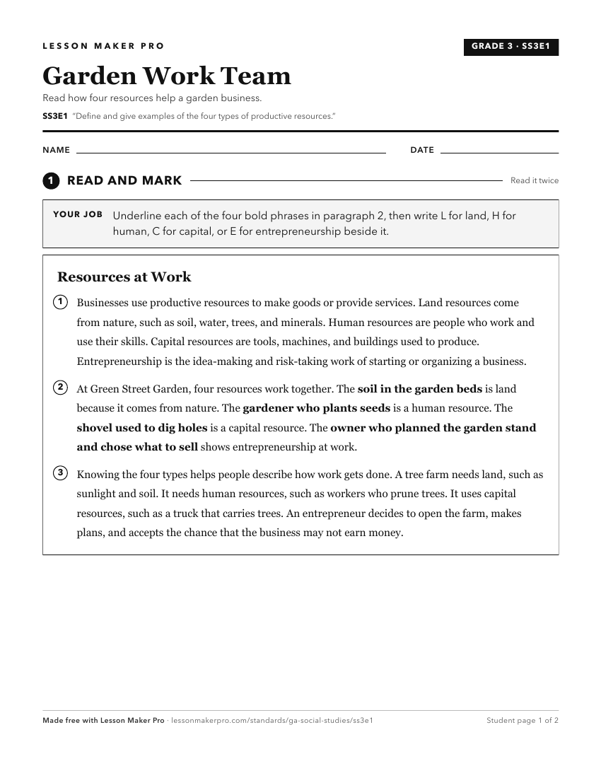 Preview of the SS3E1 printable worksheet