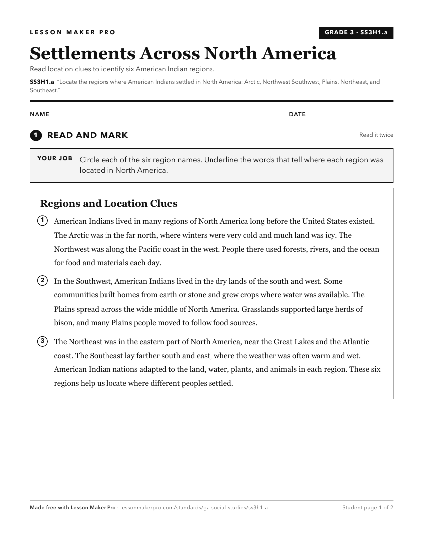 Preview of the SS3H1.a printable worksheet