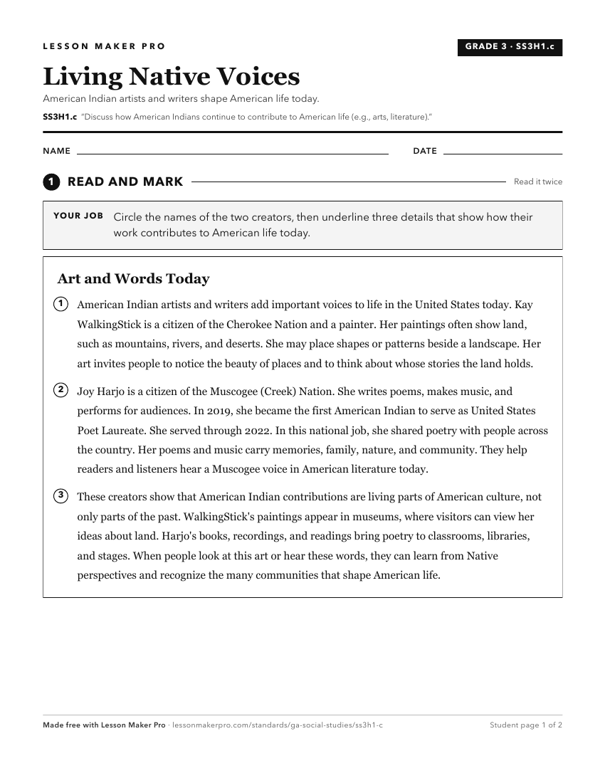 Preview of the SS3H1.c printable worksheet