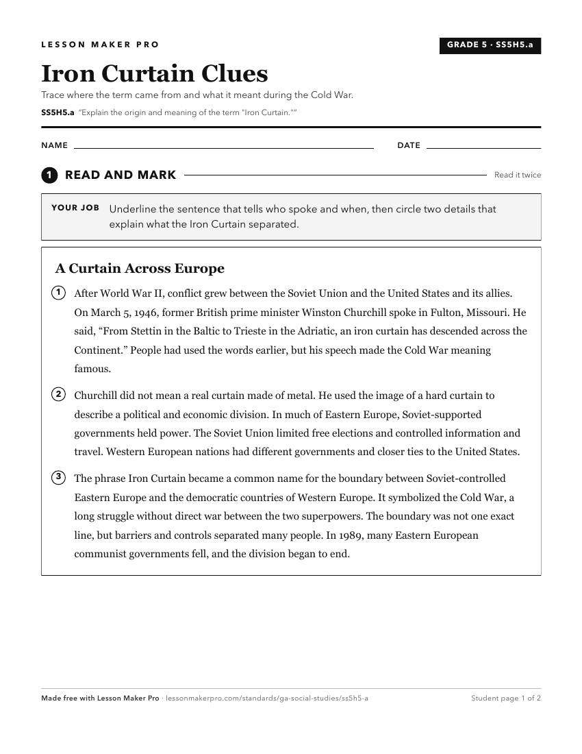 Preview of the SS5H5.a printable worksheet