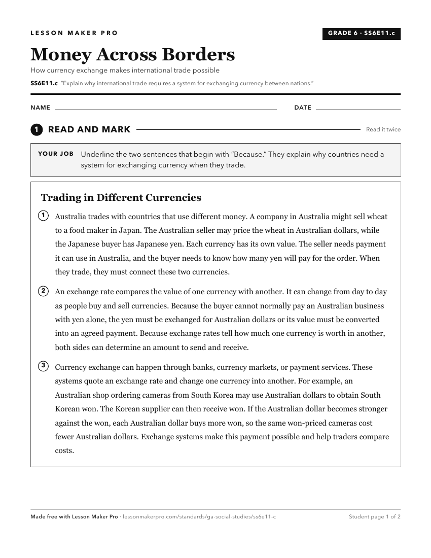 Preview of the SS6E11.c printable worksheet
