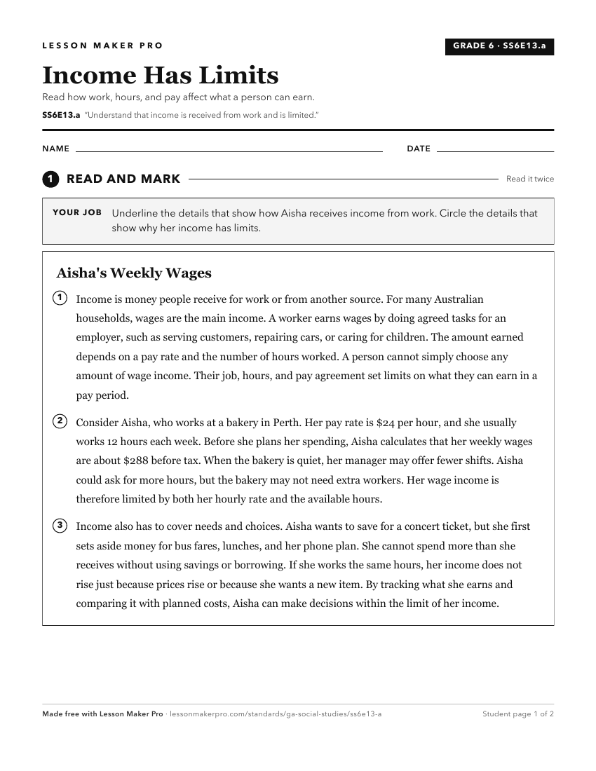 Preview of the SS6E13.a printable worksheet