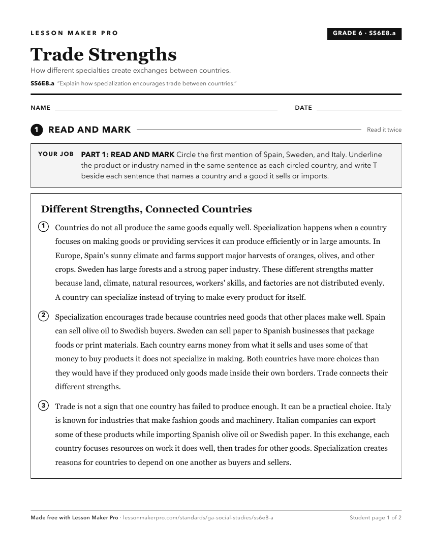 Preview of the SS6E8.a printable worksheet