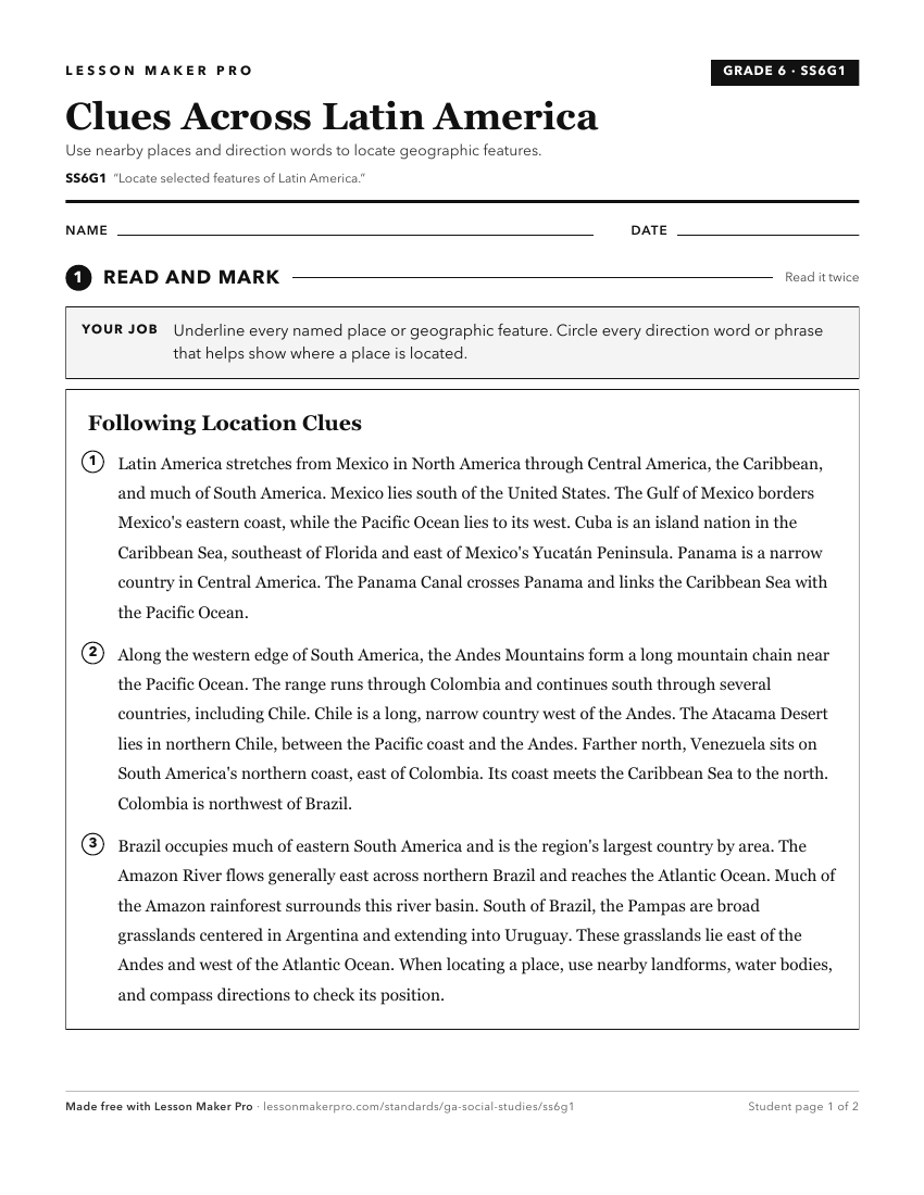 Preview of the SS6G1 printable worksheet
