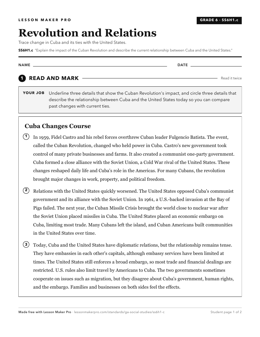 Preview of the SS6H1.c printable worksheet