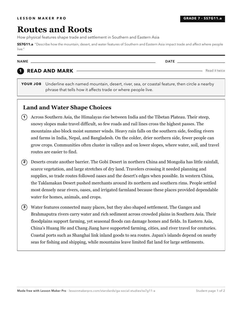 Preview of the SS7G11.a printable worksheet